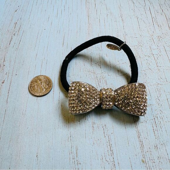 Tasha Silver Crystal Bow Black Hair Tie - Picture 1 of 3